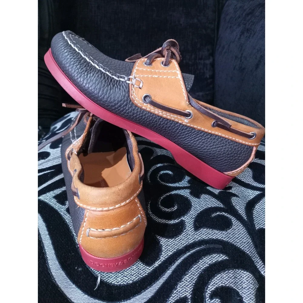 Dooney & Bourke Mens Leather Boat Shoes Brown Tan Red Sole Handsewn Portugal 8.5